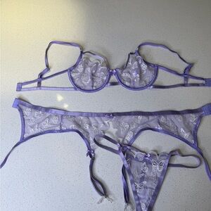 Purple Sheer Butterfly Lingerie Set